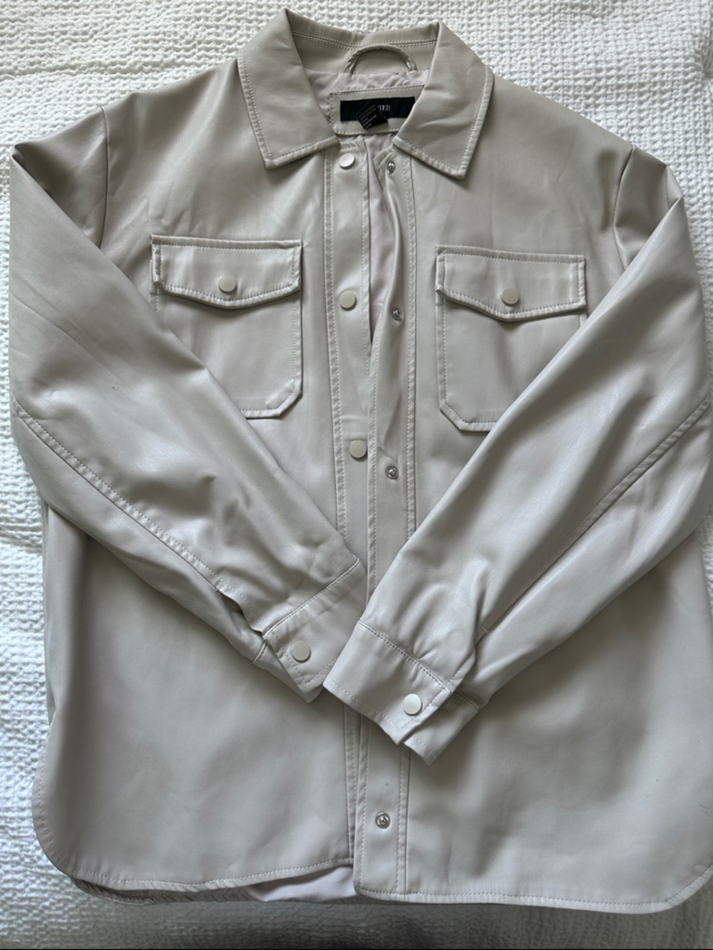 Forever 21 Beige Faux Leather Button-Up Jacket